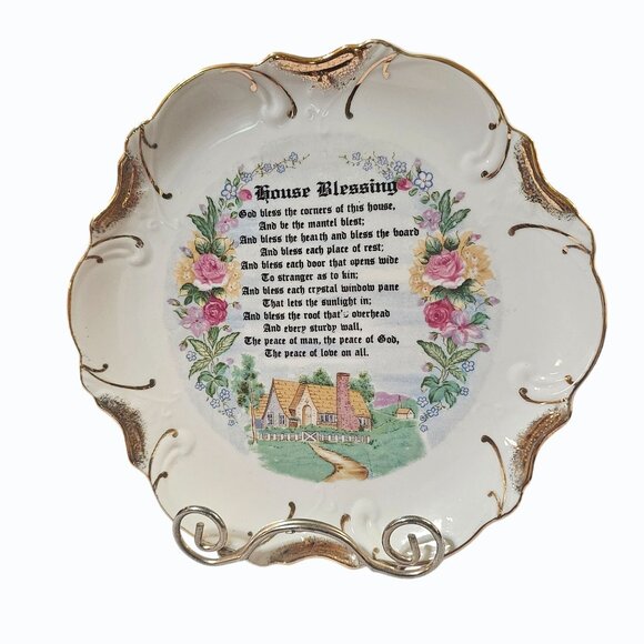 Vintage House Blessing Wall Hanging Plate Made in Japan - Picture 1 of 9